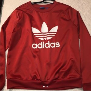 🍒 adidas Red satin Crewneck Sweatshirt with White Trefoil Logo🍒